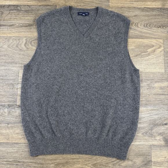 Lands End Mens 100% Cashmere V Neck Sweater Vest Classic Preppy Gray L - Picture 1 of 8